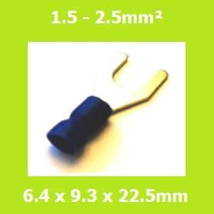Spade Terminal,  Fork Terminals, SVEL2-6, 6.4mm, Blue, Vinyl Insulated, (Pack of 100)