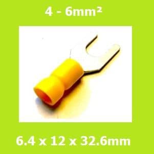 Spade Terminal, Fork Terminals, SVEL5-6, 6.4mm, Yellow, Vinyl Insulated, (Pack of 100)