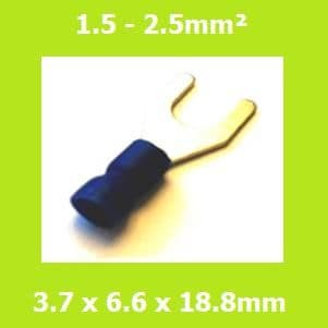 Spade Terminal, Fork Terminals, SVYS2-3.7, 3.7mm, Blue, Vinyl Insulated, (Pack of 100)