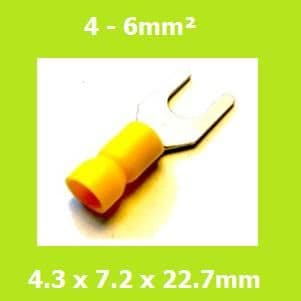 Spade Terminal,  Fork Terminals, SVYS5-4, 4.3mm, Yellow, Vinyl Insulated, (Pack of 100)