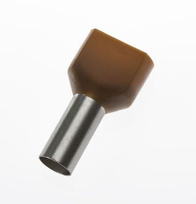 TE10-14 BROWN Twin Entry 2 x 10mm² Bootlace Ferrules Cord End Terminals, 14mm Long, PACK OF 100