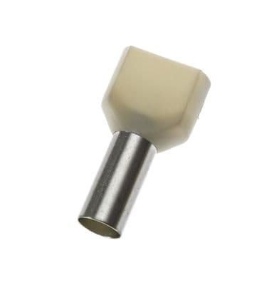 TE10-14 IVORY Twin Entry 2 x 10mm² Bootlace Ferrules Cord End Terminals, 14mm Long, PACK OF 100