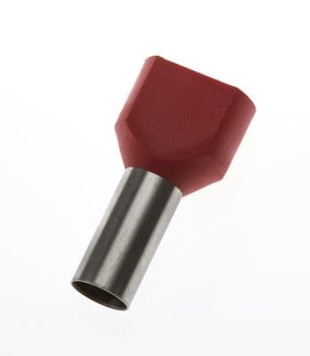 TE10-14 RED Twin Entry 2 x 10mm² Bootlace Ferrules Cord End Terminals, 14mm Long, PACK OF 100
