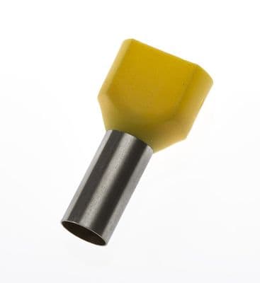 TE10-14 YELLOW Twin Entry 2 x 10mm² Bootlace Ferrules Cord End Terminals, 14mm Long, PACK OF 100