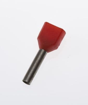 TE1008 RED Twin Entry 2 x 1.0mm² Bootlace Ferrules Cord End Terminals, 8mm Long, PACK OF 100