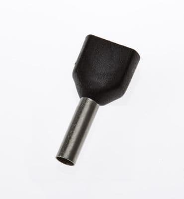TE1508 BLACK Twin Entry 2 x 1.5mm² Bootlace Ferrules Cord End Terminals, 8mm Long, PACK OF 100