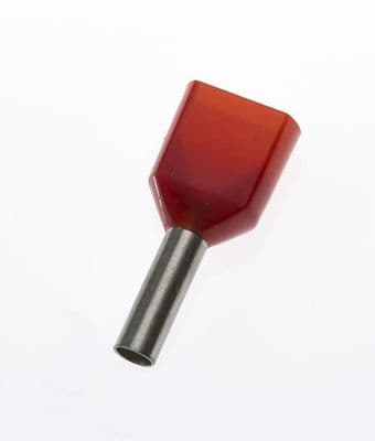 TE1508 RED Twin Entry 2 x 1.5mm² Bootlace Ferrules Cord End Terminals, 8mm Long, PACK OF 100