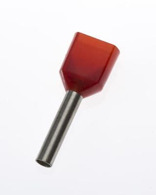 TE1512 RED Twin Entry 2 x 1.5mm² Bootlace Ferrules Cord End Terminals, 12mm Long, PACK OF 100