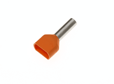 TE4012 ORANGE Twin Entry 2 x 4mm² Bootlace Ferrules Cord End Terminals, 12mm Long, PACK OF 100