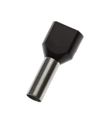 TE6014 BLACK Twin Entry 2 x 6mm² Bootlace Ferrules Cord End Terminals, 14mm Long, PACK OF 100