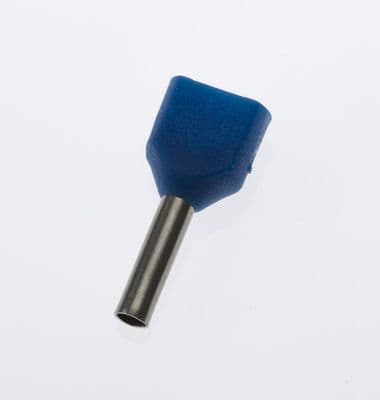 TE7508 BLUE Twin Entry 2 x 0.75mm² Bootlace Ferrules Cord End Terminals, 8mm Long, PACK OF 100