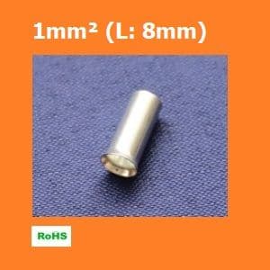 Uninsulated Bootlace Ferrules, 1.0mm², 8mm, LN010008 (Pack of 100)