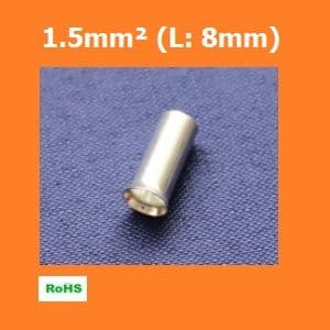 Uninsulated Bootlace Ferrules, 1.5mm², 8mm, LN015008 (Pack of 100)