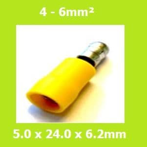 Vinyl, 4.95mm Male Bullet Terminal, Double Crimp, Yellow, MPD5-195, (Pack of 100)