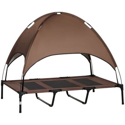 122 cm Elevated Pet Bed Dog Cot Tent with Canopy Instant Shelter Outdoor Coffee