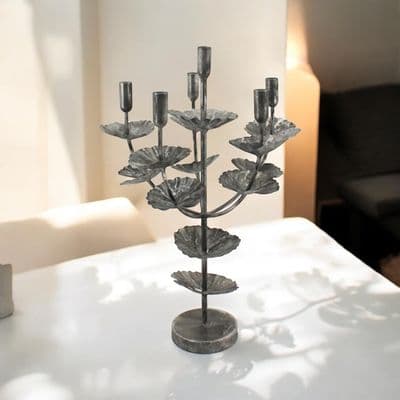 57CM SILVER METAL CANDLE HOLDER