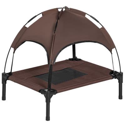 61 cm Elevated Pet Bed Dog Cot Tent with Canopy Instant Shelter Outdoor Brown
