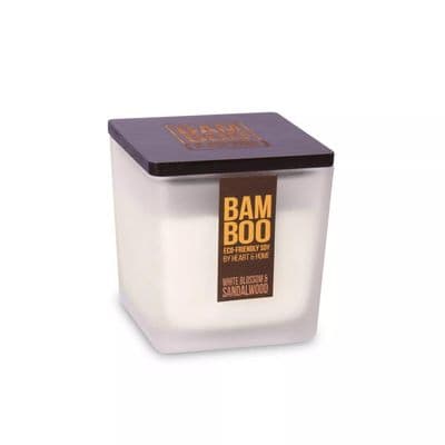 Bamboo White Blossom & Sandalwood Large Soy Candle 40 Hours Burn Crackling Wick