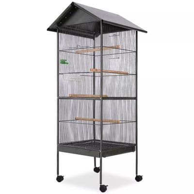 Bird Cage with Roof Bird House Habitat Tall Pagoda Aviary Black/Gray