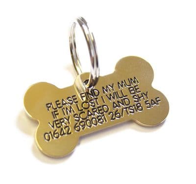 Bone Engraved Brass ID tag -  39mm x 22mm