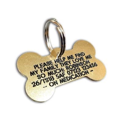 Bone Engraved Brass ID tag - 45mm x 26mm