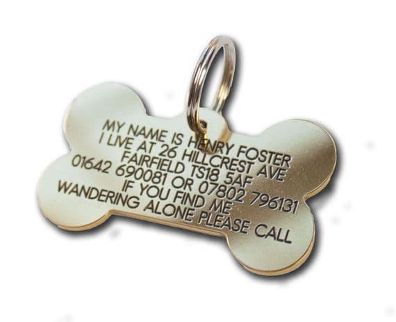 Bone Engraved  Brass ID tag - 58mm x 33mm