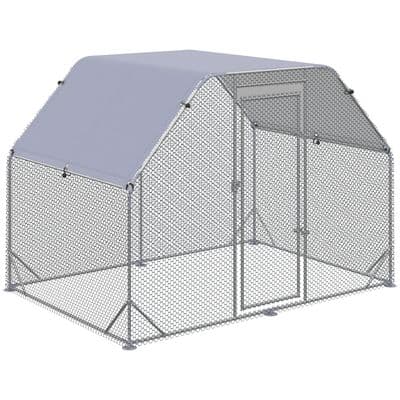 Chicken Run W/ Roof, Walk In Chicken Coop for 4-6 Chickens, Hen House