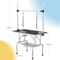 Dog Grooming Table Metal Adjustable Rubber Top 2 Safety Slings Mesh Black