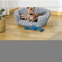 Elevated Dog Cat Couch Pet Basket Sofa Bed Wicker Willow Rattan Cushion Pawhut