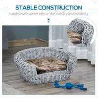 Elevated Dog Cat Couch Pet Basket Sofa Bed Wicker Willow Rattan Cushion Pawhut