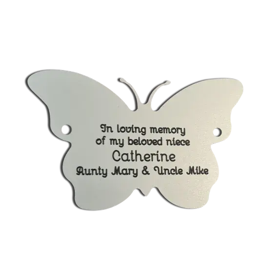 Engraved Silver Aluminium Butterfly plaque 2 Inch high