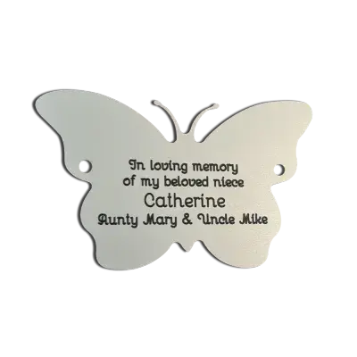 Engraved Silver Aluminium Butterfly plaque 8 Inch high