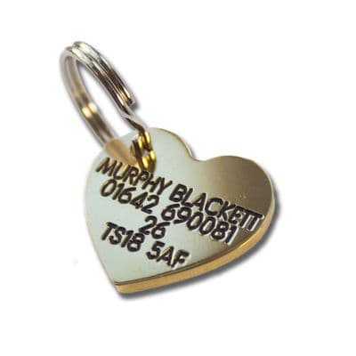 Heart Engraved Brass ID tag -  22mm x 20mm