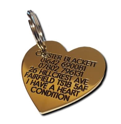 Heart Engraved Brass ID tag -  41mm x 38mm