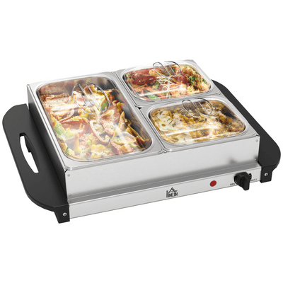 HOMCOM 6L Electric Food Warmer Buffet Server with Lids Cool Touch Handles