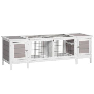 Indoor Rabbit Hutch Separable Guinea Pig Cage Bunny Run w/ Slide Out Tray - Grey