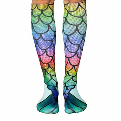 Mermaid Tail Print Women Girl Knee High Boot Socks