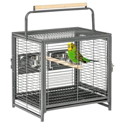 Parrot Cage Bird Carrier w/ Wooden Perch, Handle