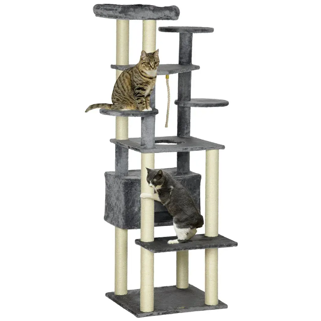 PawHut 184cm Cat Tree for Indoor Cats Modern Cat Tower with Cat Bed Grey