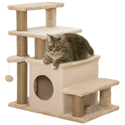 PawHut Dog Steps for Bed 4 Step Pet Stairs Cat House with Detachable Cover