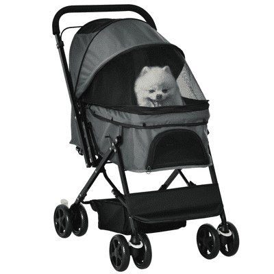 PawHut Pet Stroller Dog Foldable Travel Carriage with Reversible Handle, Grey