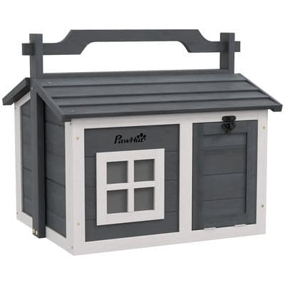 PawHut Rabbit Hutch Indoor Outdoor w/ Top Handle, Openable Roof - Grey
