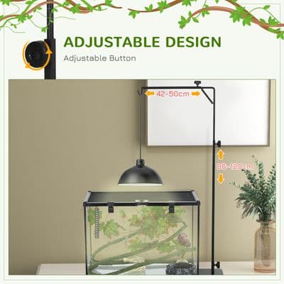 PawHut Reptile Lamp Stand, 86-129Hcm Adjustable Lamp Holder w/ Base, Hook