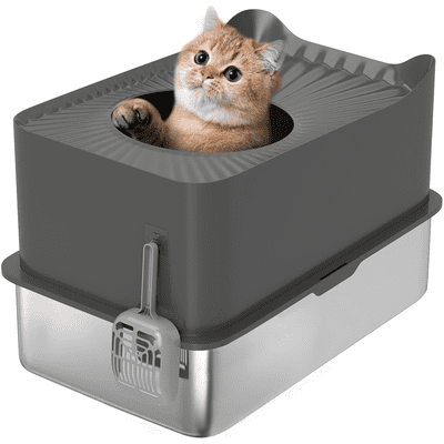 PawHut Stainless Steel Cat Litter Box, Enclosed Metal Litter Tray, Dark Grey