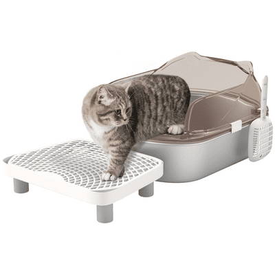 PawHut Stainless Steel Litter Box, Cat Litter Tray w/ Lid, Pedal, Scoop