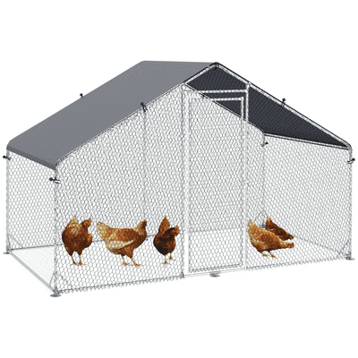 PawHut Walk In Chicken Run Large Galvanised Chicken Coop with Cover