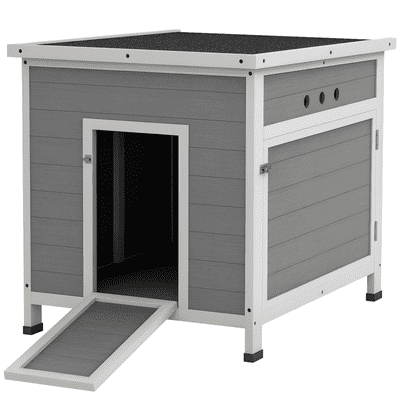 PawHut Wooden Duck House, Poultry Coop w/ Double Doors, Openable Roof, Grey