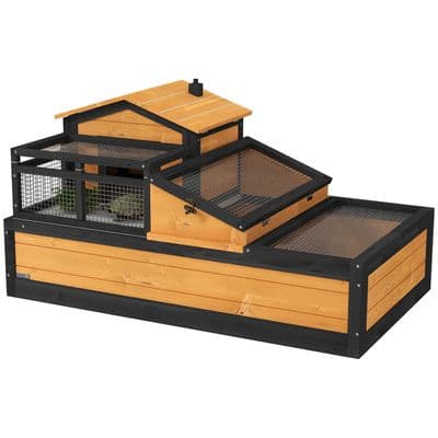 PawHut Wooden Tortoise House Indoor Outdoor w/ Balcony, Tray, Openable Roof (1)