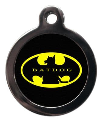 Pet ID Tag BAT DOG LOGO with writing  Personalised tag