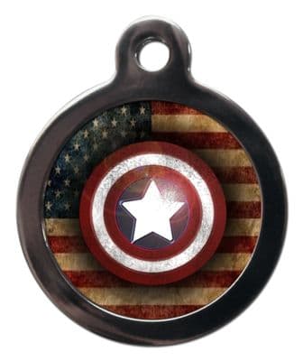 Pet ID Tag  Captain America Logo with flag Personalised tag